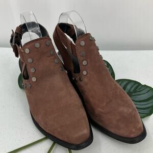 M4d3 Brown Silver Black Studded Leather Buckle Block Heel Alexa Bootie Boot Shoe